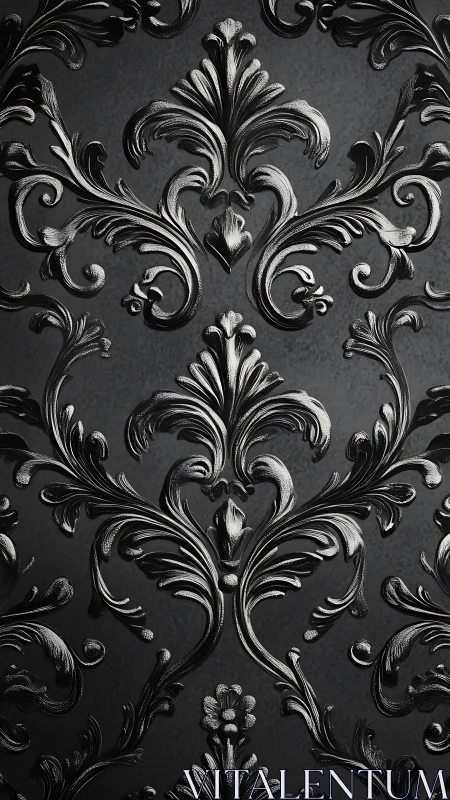 Embossed black baroque floral pattern forms vertical rows