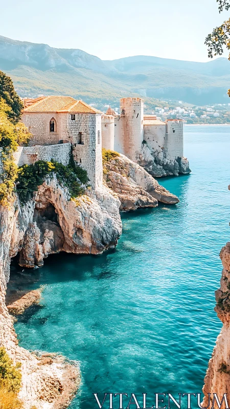 Medieval Fortress on Adriatic Coast with Turquoise Waters
