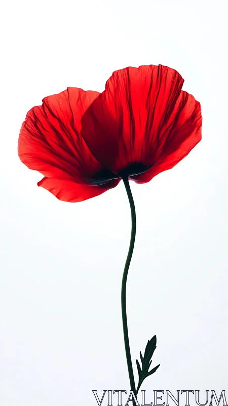 Red Poppy Bloom Against White Background: Translucent Petals Study.