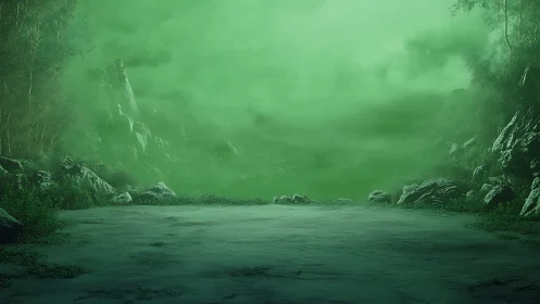 Emerald mist valley renders atmospheric depth with eerie clarity