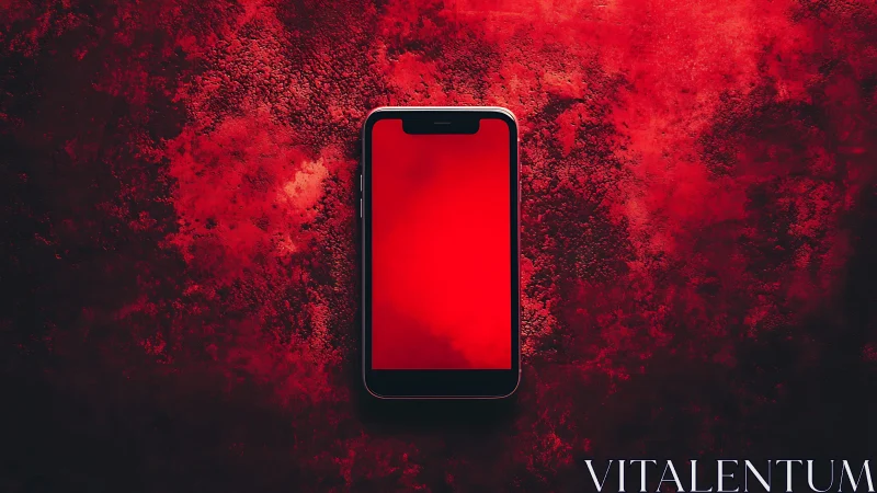 Smartphone with red display on high contrast textured surface