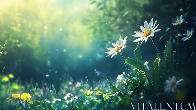 Daisy Field Rendering with Bokeh Depth of Field and Luminous Light Scattering