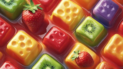 Colorful gel-based confectionery arranged in geometric pattern.