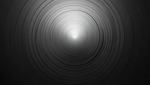 Concentric grayscale tunnel vortex with luminous center focus.