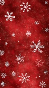 White snowflake pattern overlays textured red winter background