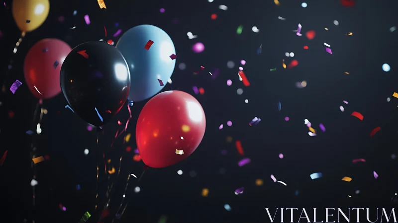 Vibrant Balloons Dancing in Festive Confetti Celebration.