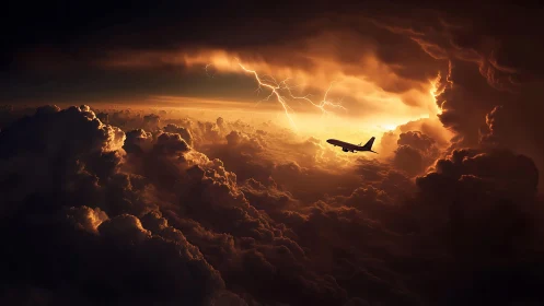 Jet carves a burning corridor through storm-lit thunderclouds