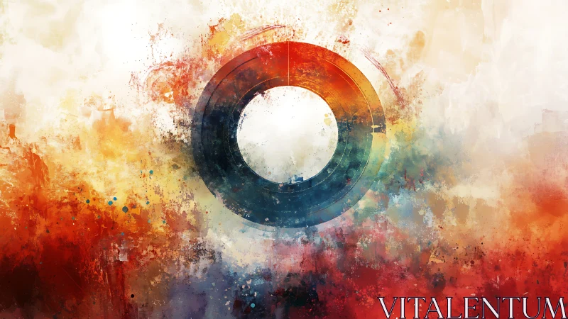 Circular abstract ring with diffused warm color field.