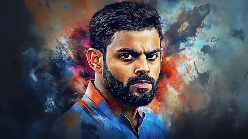 Intense digital portrait with dynamic chromatic turbulence.