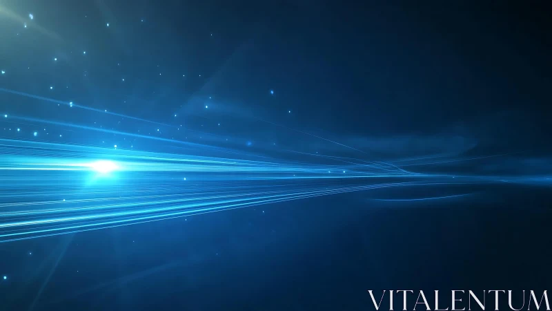 Blue light streaks in digital space, futuristic abstract style.