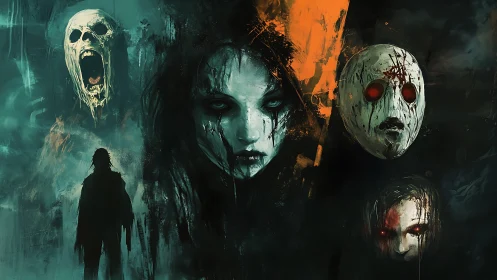 Haunting faces in the dark invite a chilling, curious gaze.