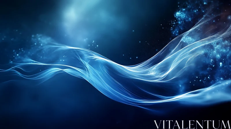 Abstract luminous wave forms on deep blue cosmic field.