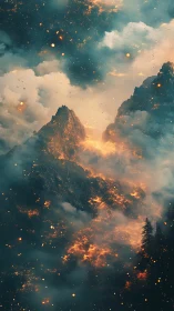 Mountains Ablaze: Where Celestial Fire Meets Stone.