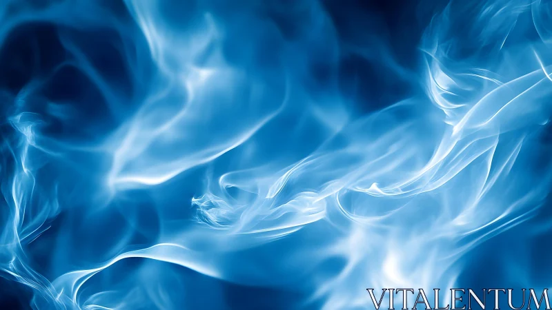 Wispy Blue Smoke on Dark Background, Abstract Art Image.