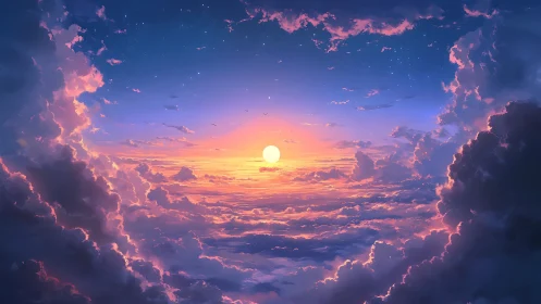 Digital rendering shows stratified clouds around low sun disk