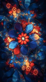 Fractal floral mandala in luminous complementary chromatic geometry.
