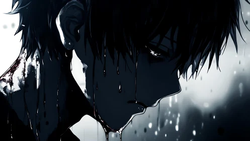 Bleeding midnight silhouette dripping with quiet sorrow.