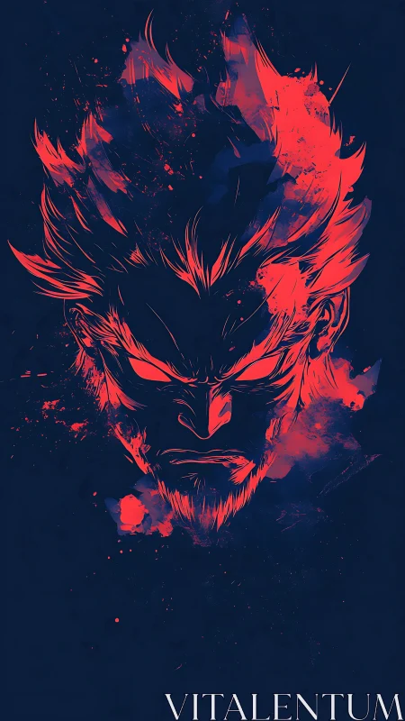 Stylized red male face illustration on dark blue background.