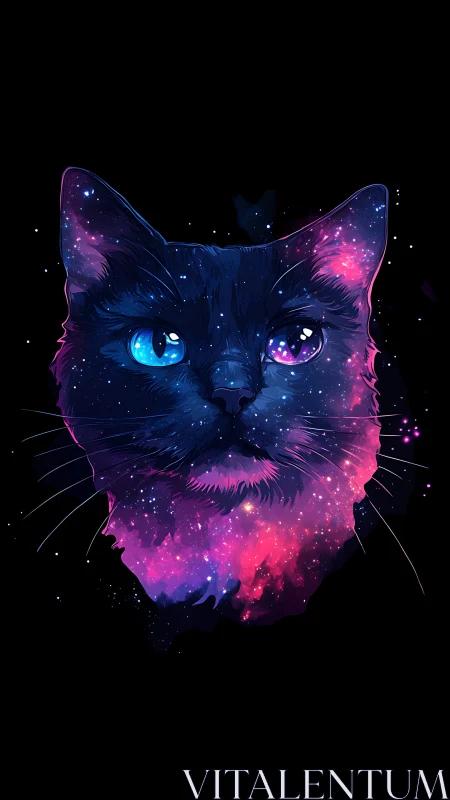 Digital rendering of feline head with luminescent nebula integration and spectral coloration.