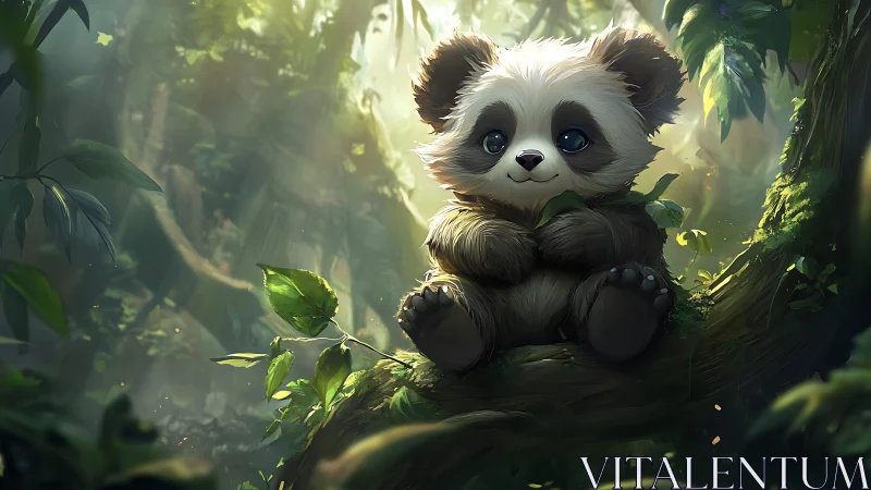 Cute stylized baby panda rendered as luminous digital painting