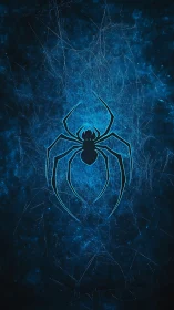 Glowing cyan spider emblem over fractured web backdrop.
