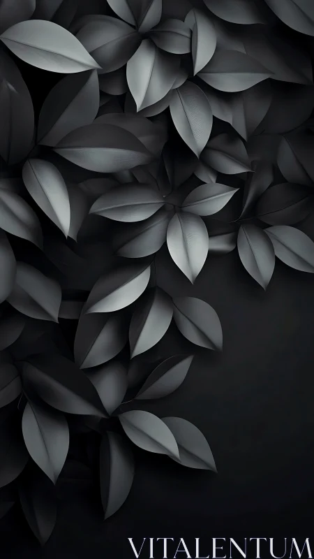 Monochrome layered leaves form a dense abstract pattern