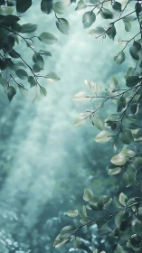 Overhead foliage with diffuse backlit branches in frame.