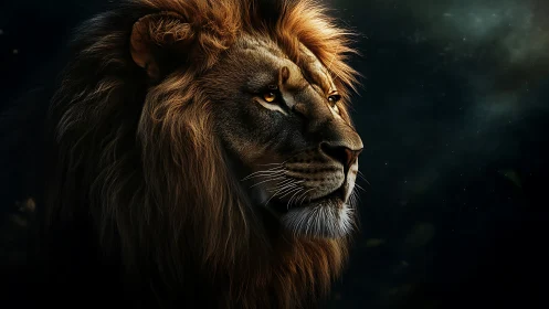 Majestic lion portrait rendered in dramatic low key lighting