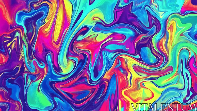 Multicolored fluid swirl abstraction with high saturation levels.