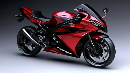 Crimson sport motorcycle render with aerodynamic fairings.