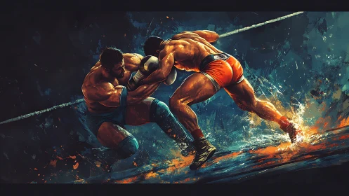 Two wrestlers clash in explosive rope-bound power struggle