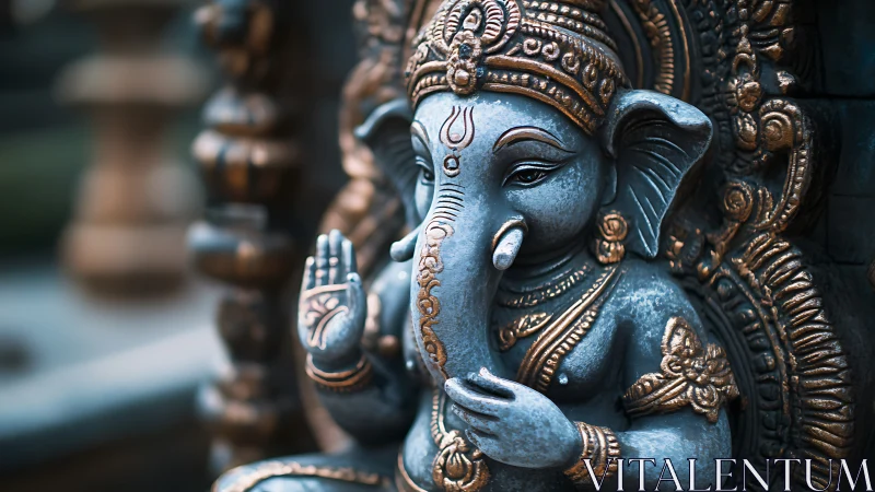 Ornate blue Ganesh sculpture rendered in shallow depth of field