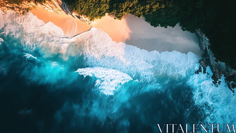 Tropical shoreline captures turquoise surf striking golden cove