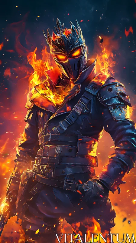 Flaming armored ranger in molten inferno digital painting.