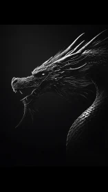 Midnight dragon exhales silver edges into the dark