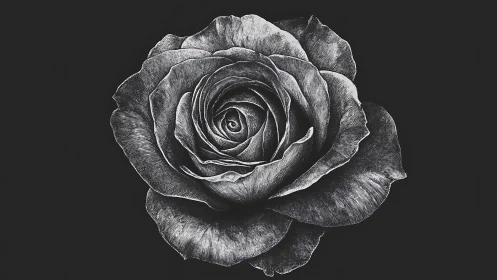 Monochromatic Rose Study: Intricate Graphite Rendering of Full Bloom.