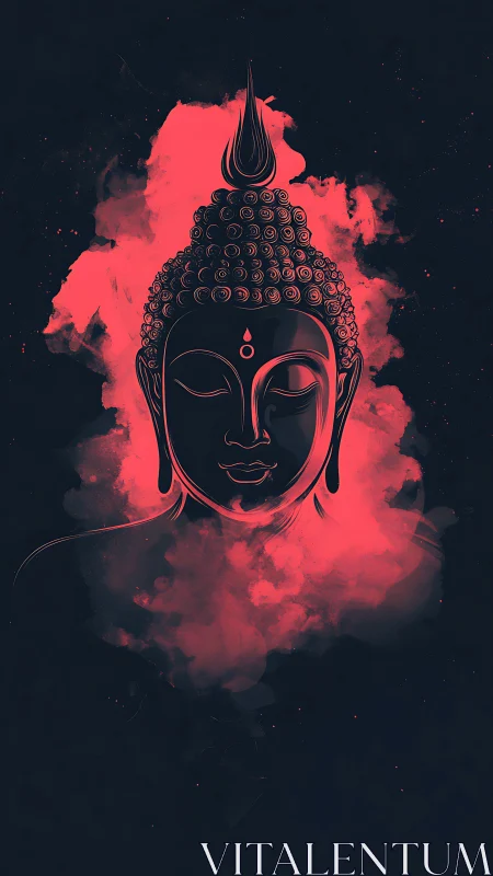 Silent Buddha drifts upward through ember-tinted cosmic mist
