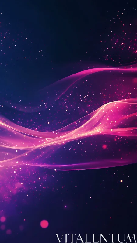 Gentle pink light waves drifting through a starry night sky.