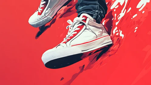 Dynamic sneakers rendered in bold red vector illustration