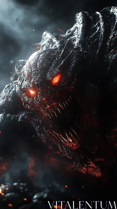 Demonic lava beast roars amid smoke in a hellish inferno