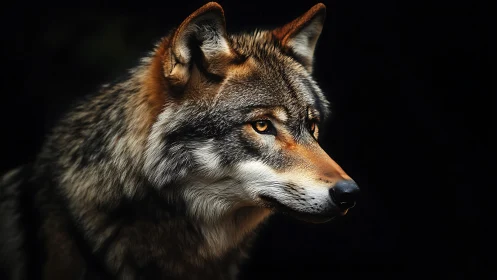 Quiet glow of a watchful wolf against soft midnight shadow.