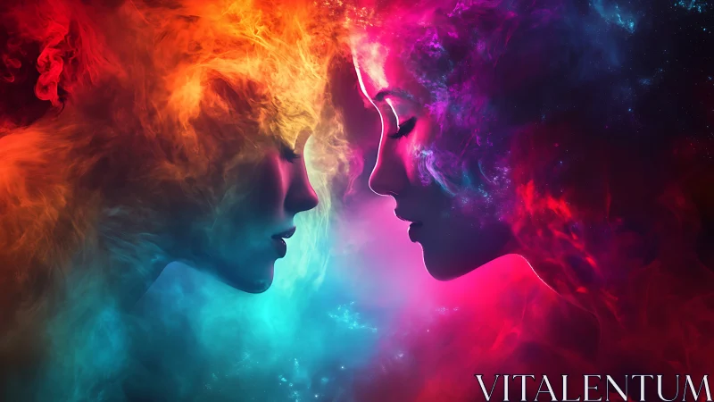 Twin nebula faces merging in radiant cosmic contrast.