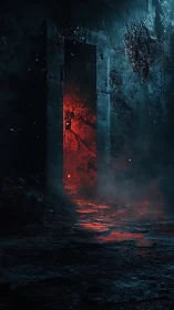 Crimson Rift Doorway in a Drowned Midnight Corridor.