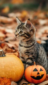 Curious Kitten Discovers Autumn Magic Among Pumpkins.