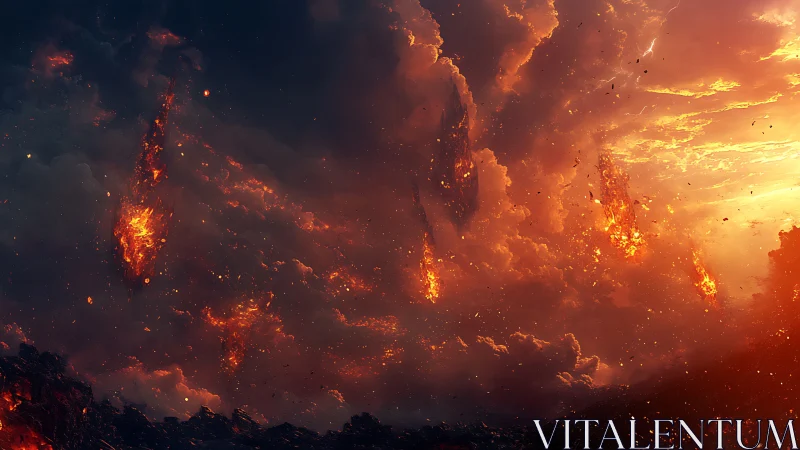 Massive fire storm consuming clouds at sunset.