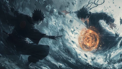 Dual elemental combatants in high-turbulence energy clash.