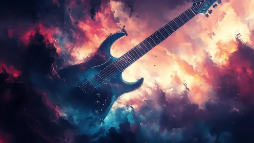 Starlit electric guitar drifting through nebula storms.