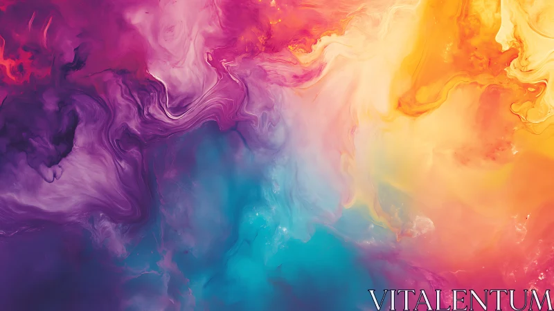 Multihue fluid dynamics abstraction with swirling pigment gradients