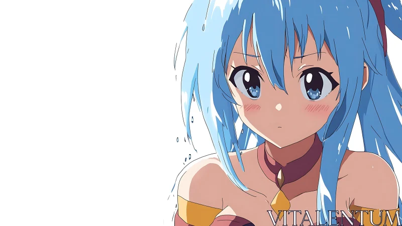 Blue-haired anime girl with watery eyes and blush expression.
