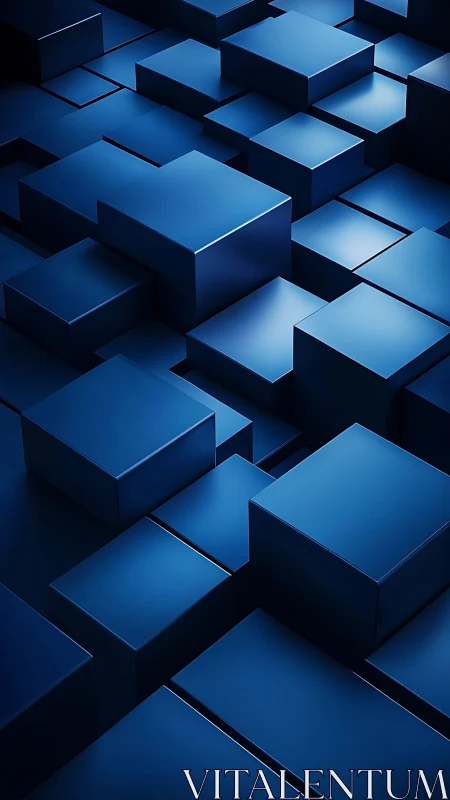 Layered blue cuboid grid forms deep staggered geometric terrain